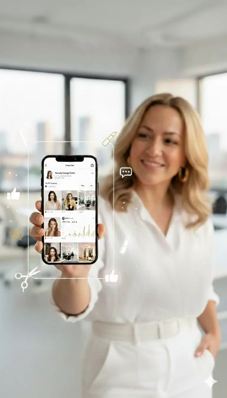 Lucia Krivdová drží telefon s profilem salonu na Instagramu